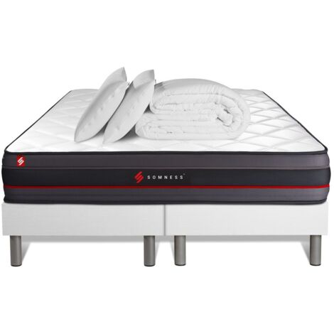 Ensemble matelas sommier Regen 180 x 200 cm - Couleur : Blanc avec 2 oreillers et couette