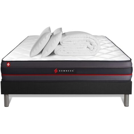 Ensemble matelas sommier Regen 180 x 200 cm - Couleur : Noir avec 2 oreillers et couette