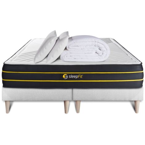 Ensemble matelas sommier Ultra 180 x 200 cm - Couleur : Blanc avec 2 oreillers et couette