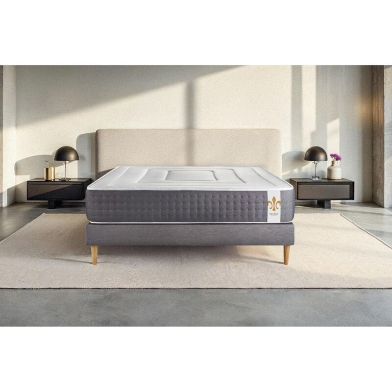 Ensemble matelas sommier Vingt-Six 200 x 200 cm - Couleur : Gris