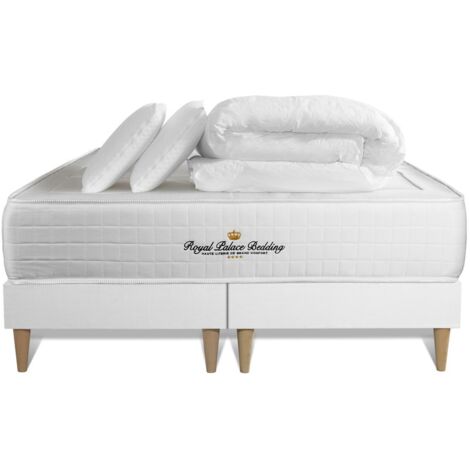 Ensemble matelas sommier Windsor 180 x 200 cm - Couleur : Blanc avec 2 oreillers et couette