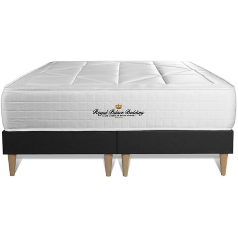 Ensemble matelas sommier Windsor 180 x 200 cm - Couleur : Noir avec 2 oreillers et couette