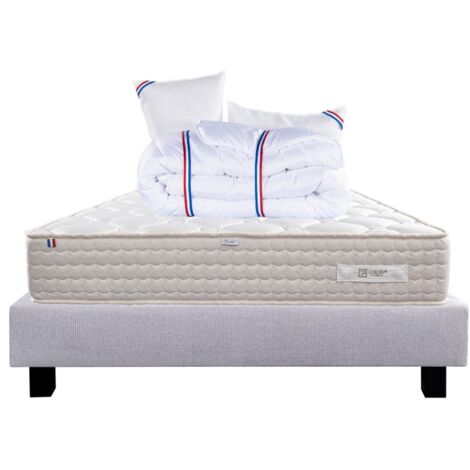 Ensemble Matelas Sublime, 20 cm, mousses haute densité, ferme, face été/hiver + sommier gris ep20cm, 140x200cm