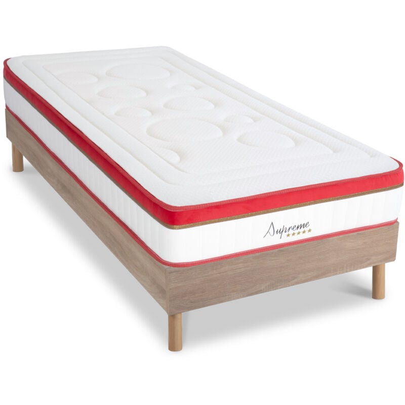 Ensemble Matelas Suprême Mousse Accueil mémoire moelleux - 24 cm et Sommier Bois - 90 x 200 cm