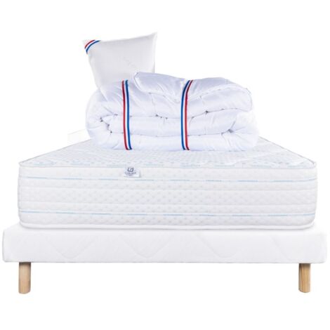 Ensemble Matelas Thermotec (24 cm), ferme, face été/hiver, Sommier(13cm),Couette, Oreiller, 90x190cm