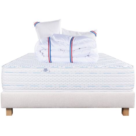 Ensemble Matelas Thermotec (24 cm) ferme-face été/hiver, Sommier(20cm), Oreiller et Couette, 140x190cm