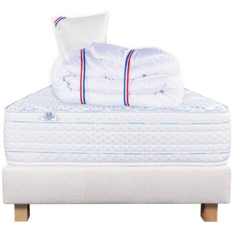 Ensemble Matelas Thermotec (24 cm) ferme-face été/hiver, Sommier(20cm), Oreiller et Couette, 90x190cm
