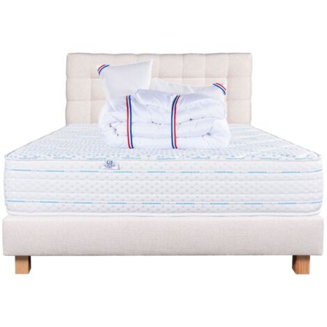 Ensemble Matelas Thermotec (24 cm) ferme, face été/hiver ,Tête de Lit, Sommier (20cm), Couette et Oreiller, 160x200cm