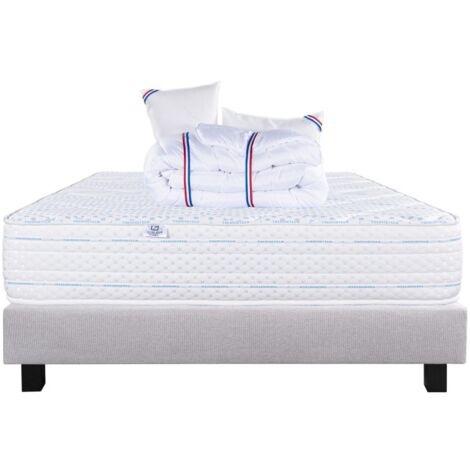Ensemble Matelas Thermotec (24 cm), ferme, face été/hiver,Sommier (20cm), Couette et Oreiller, 140x200cm