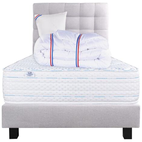 Ensemble Matelas Thermotec (24 cm),Tête de Lit, Sommier (20cm),Couette et Oreiller, 90x190cm