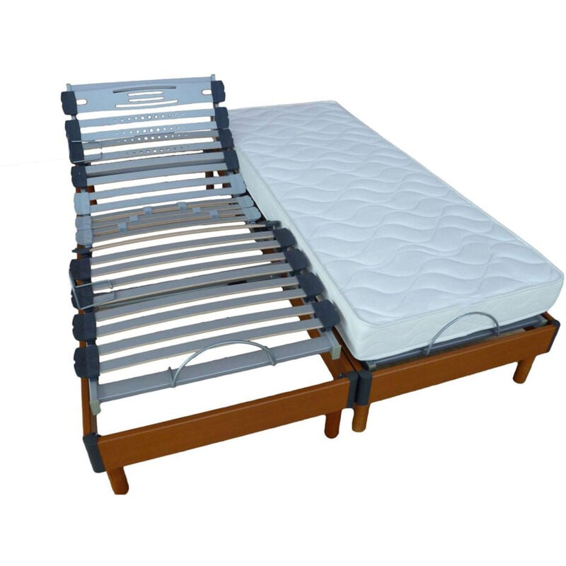 M&s - Ensemble matelas+sommier tête et pieds relevable entourage bois