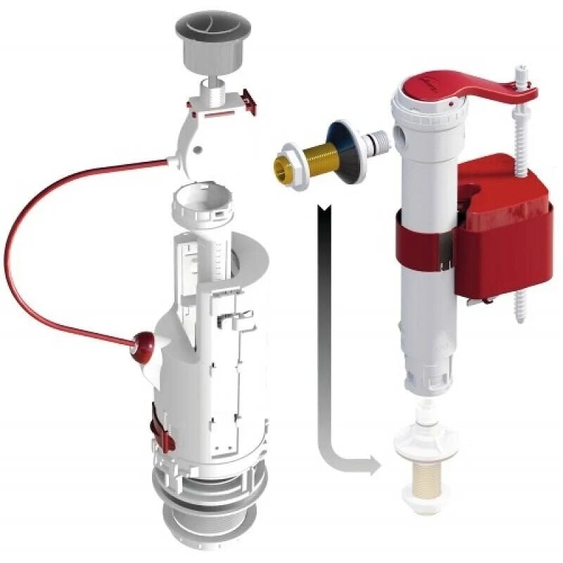 Dubourgel - Soupape dual 6 surverse centrale 3/6 litres et robinet sx à flotteur télescopique- - Robinet flotteur et mécanisme