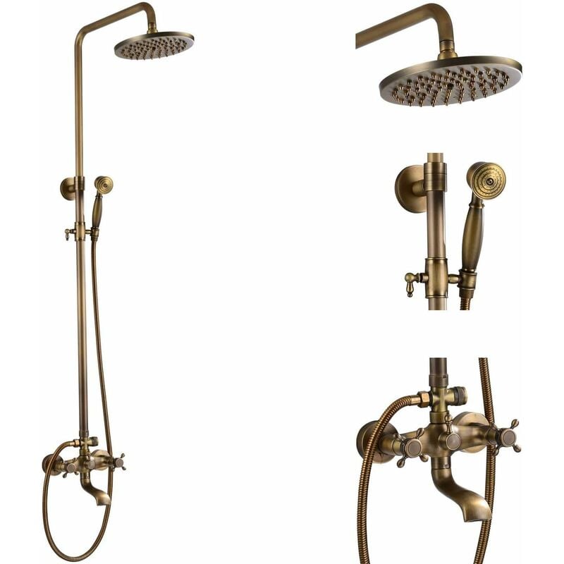 Ensemble mélangeur de douche rétro Colonne de douche en bronze Tête de douche à main ajustable