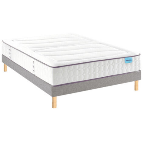 Ensemble Merinos BEAUTY BED + Sommier Pencil Confort Ferme 2 + Pieds 160x200 Gris Anthracite Chiné Ressorts