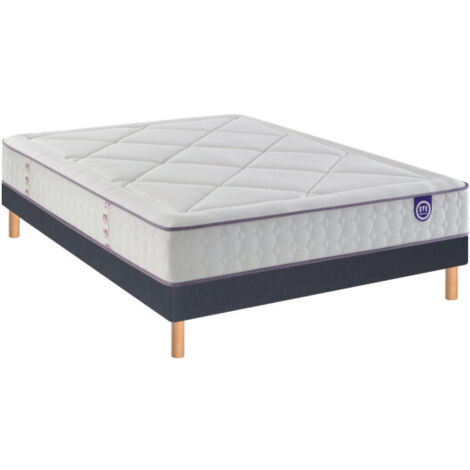 Ensemble Merinos FULL BED + Sommier Pencil Confort Ferme 2 + Pieds 140x190 Gris Anthracite Chiné Ressorts