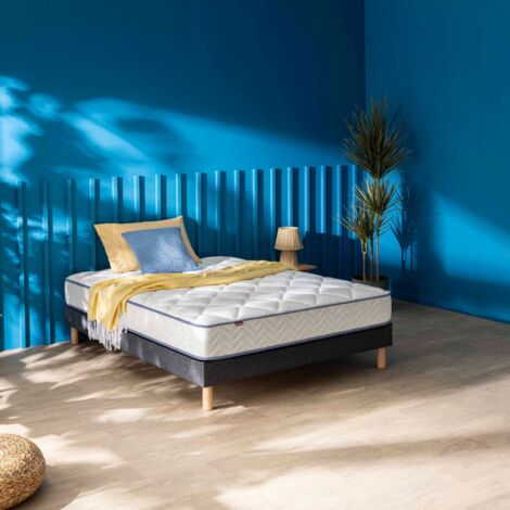 Ensemble Merinos matelas ressorts ensachés + mousse mémoire Sweety, sommier en kit déco et pieds 140x190 Anthracite
