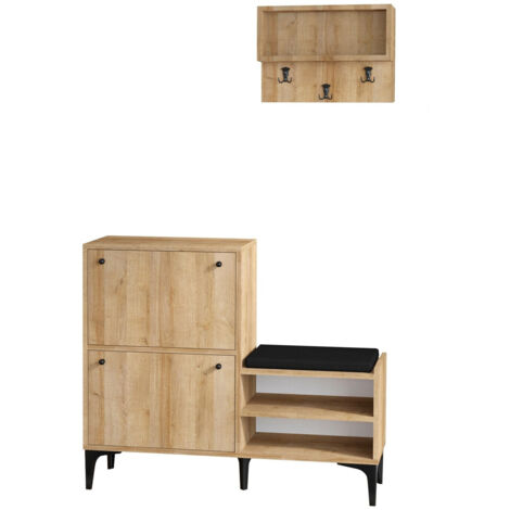 Ensemble meuble à chaussure avec étagères murale Wandel Chêne clair