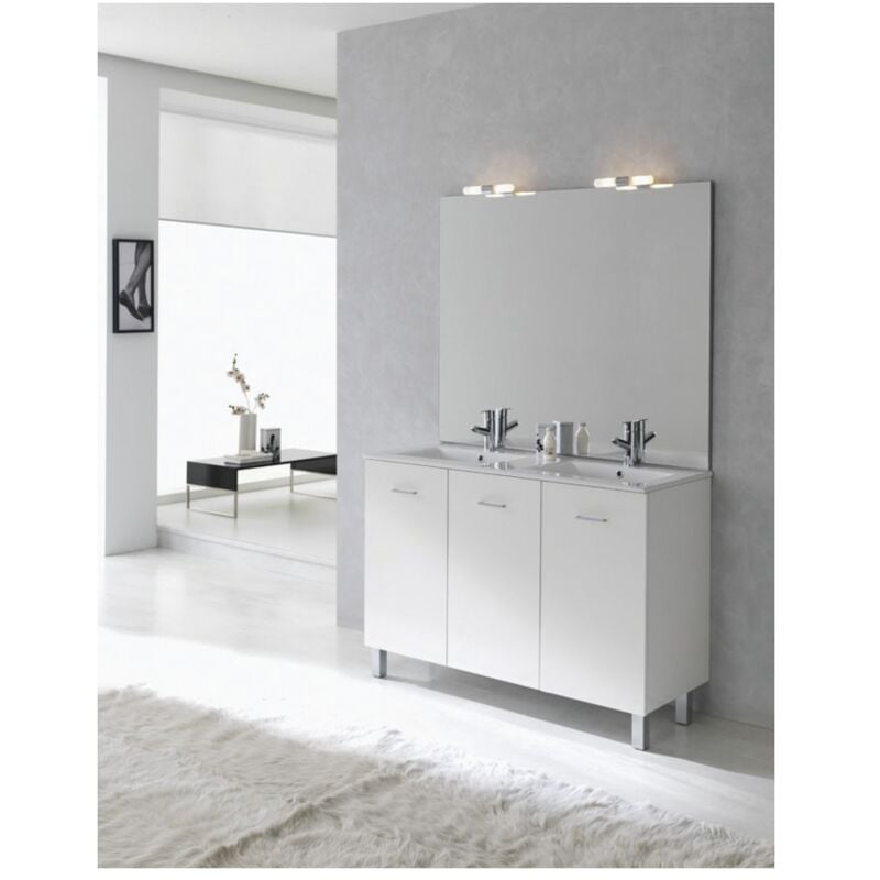 Anconetti - Ensemble meuble Ancoflash 3 portes sur pied 120cm - Blanc brillant