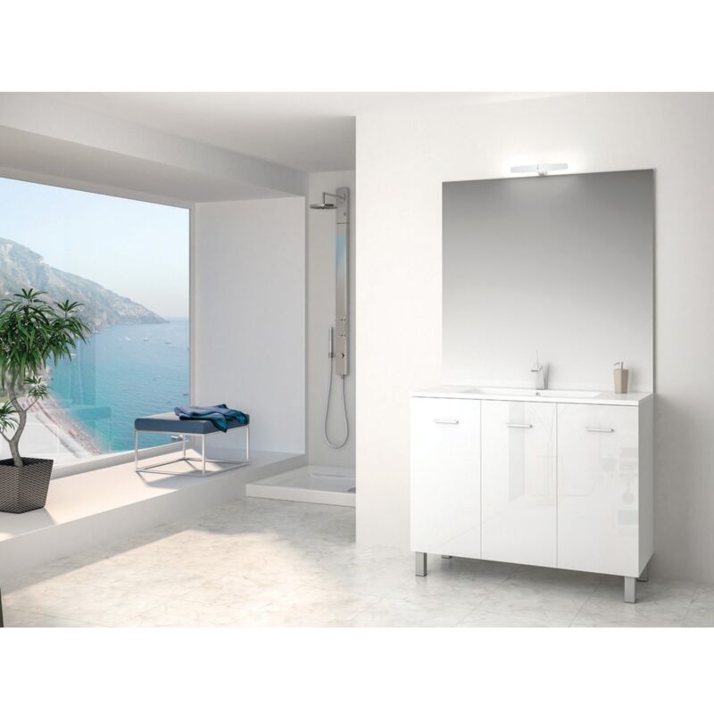 Anconetti - Ensemble meuble Ancoflash 3 portes sur pied 100cm - Blanc brillant
