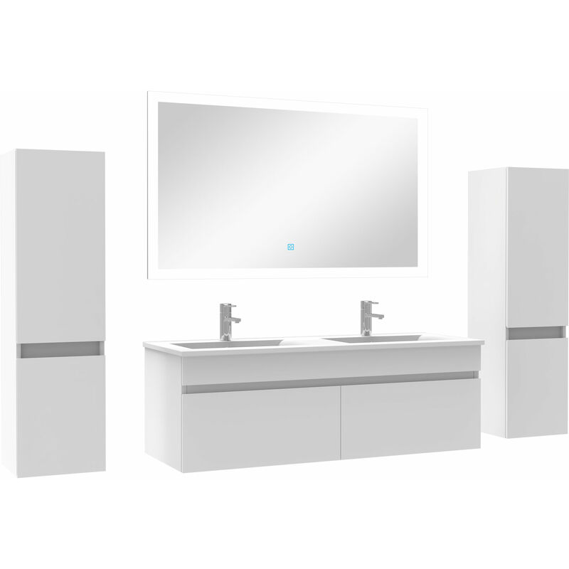 Ensemble meuble double vasque L.120cm avec colonne + miroir Blanc