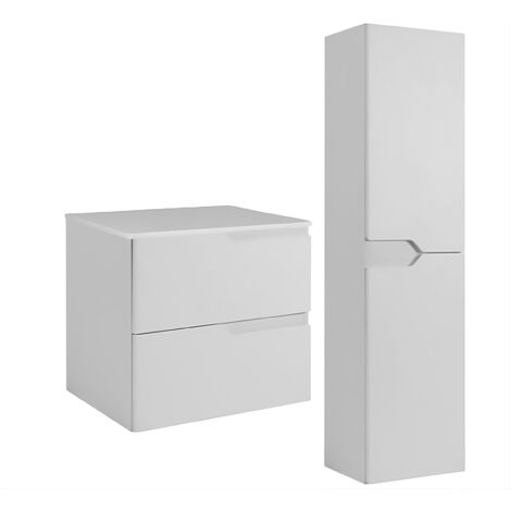 Ensemble Meuble de Salle de Bain - 60 cm + Colonne 136 cm - Blanc - Design Moderne et Minimaliste