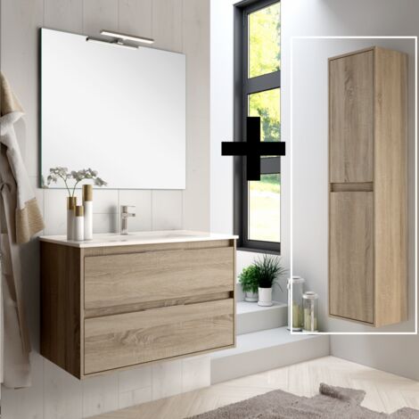 Ensemble meuble de salle de bain 80cm simple vasque + colonne de rangement - cambrian (chêne clair) - IRIS