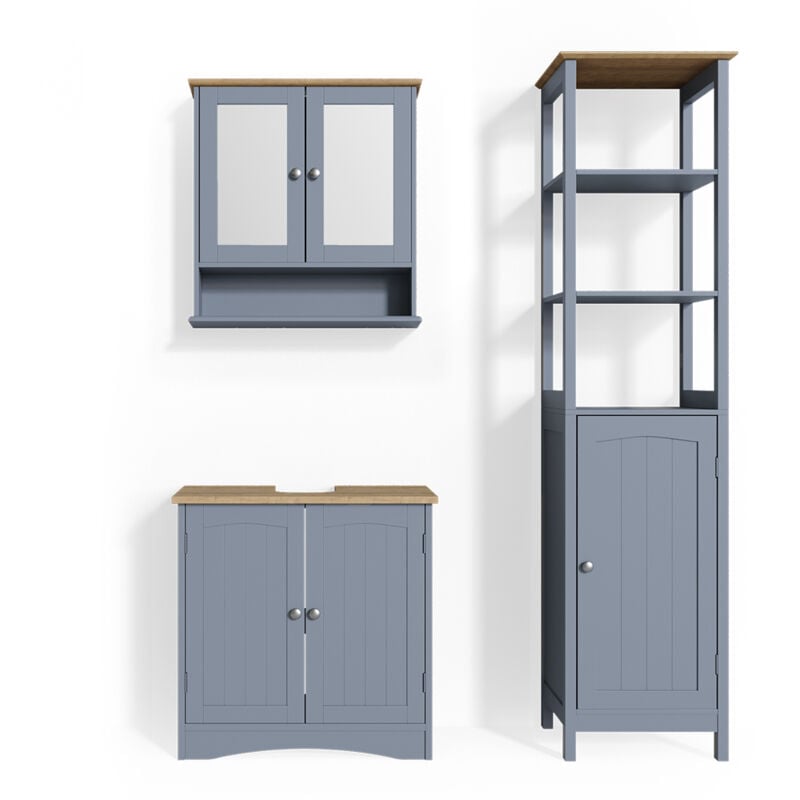 Vicco - Ensemble de meubles de salle de bain Bianco, Gris, 3 pièces, avec armoire haute