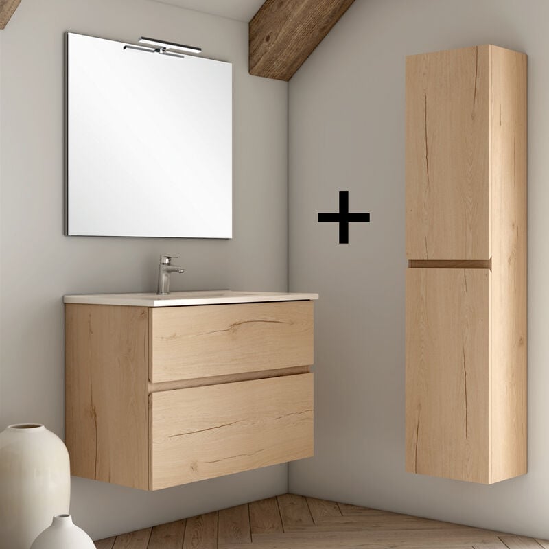 Cosyneo - Ensemble meuble de salle de bain 100cm simple vasque + colonne de rangement - mig