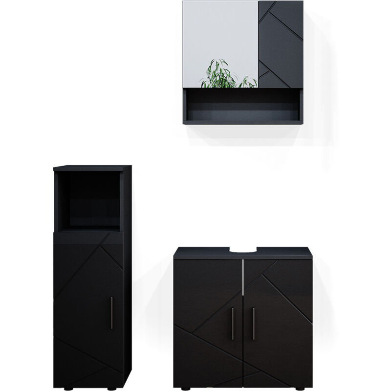 Vicco - Ensemble de meubles de salle de bain Irma, Anthracite Haute brillance, 3 parties