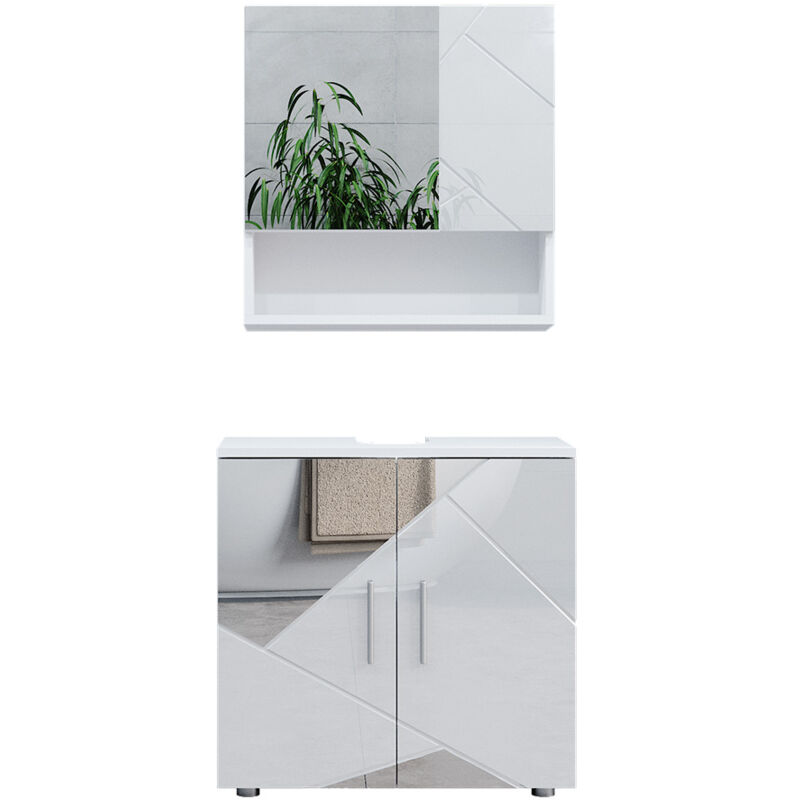 Vicco - Ensemble de meubles de salle de bain Irma, Blanc, 2 pièces, armoire basse 60 cm