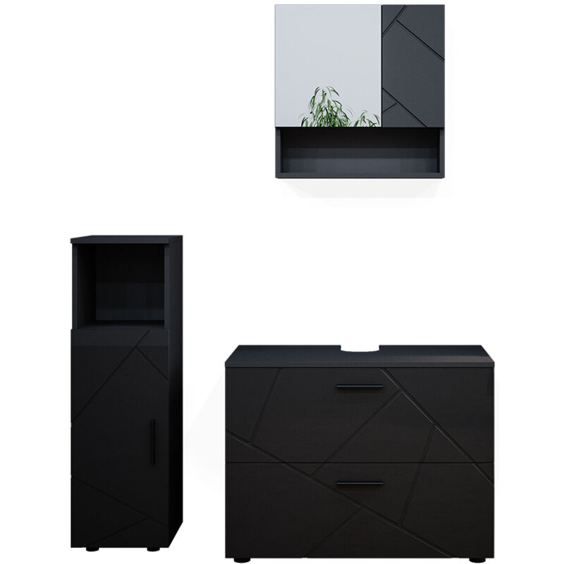 Vicco - Ensemble de meubles de salle de bain Irma, Anthracite Haute brillance, 3 pièces, avec armoire centrale