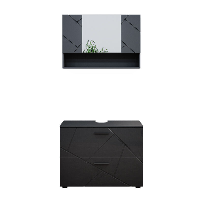 Vicco - Ensemble de meubles de salle de bain Irma, Anthracite Haute brillance, 2 pièces, armoire basse 80 cm