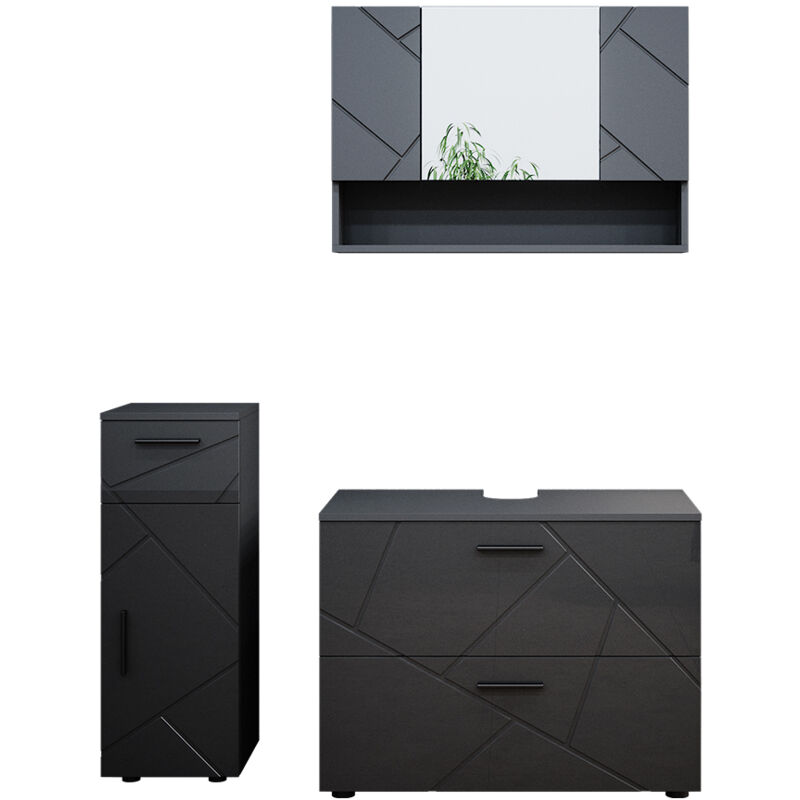 Vicco - Ensemble de meubles de salle de bain Irma, Anthracite Haute brillance, 3 pièces, avec armoire à tiroirs et armoire centrale