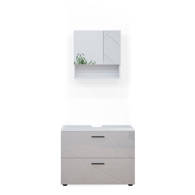 Vicco - Ensemble de meubles de salle de bain Irma, Blanc Haute brillance, 2 parties
