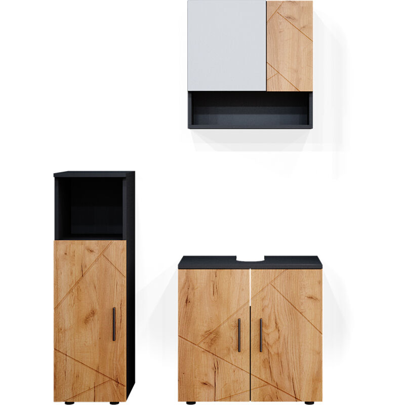 Vicco - Ensemble de meubles de salle de bain Irma, Chêne doré/anthracite, 3 parties
