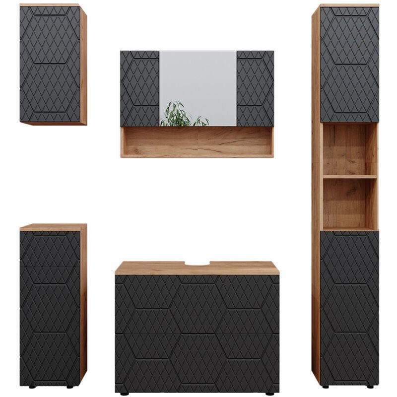 Ensemble de meubles de salle de bain Irma, Anthracite rayé, 5 pièces, Vicco