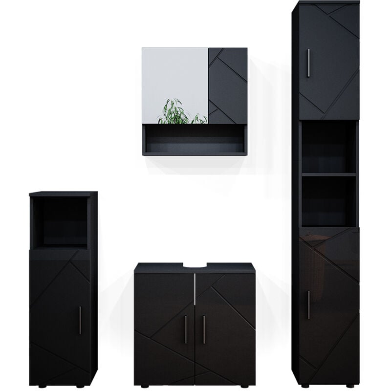 Vicco - Ensemble de meubles de salle de bain Irma, Anthracite Haute brillance, 4 pièces, avec armoire haute
