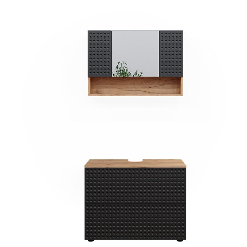 Vicco - Ensemble de meubles de salle de bain Irma, Anthracite à pois, 2 pièces, meuble bas 80 cm