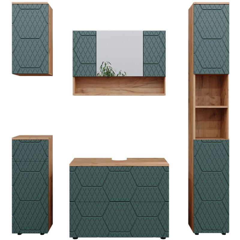Ensemble de meubles de salle de bain Irma, Vert, 5 pièces, Vicco