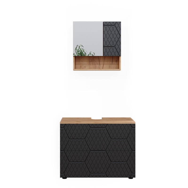 Vicco - Ensemble de meubles de salle de bain Irma, Anthracite rayé, 2 pièces