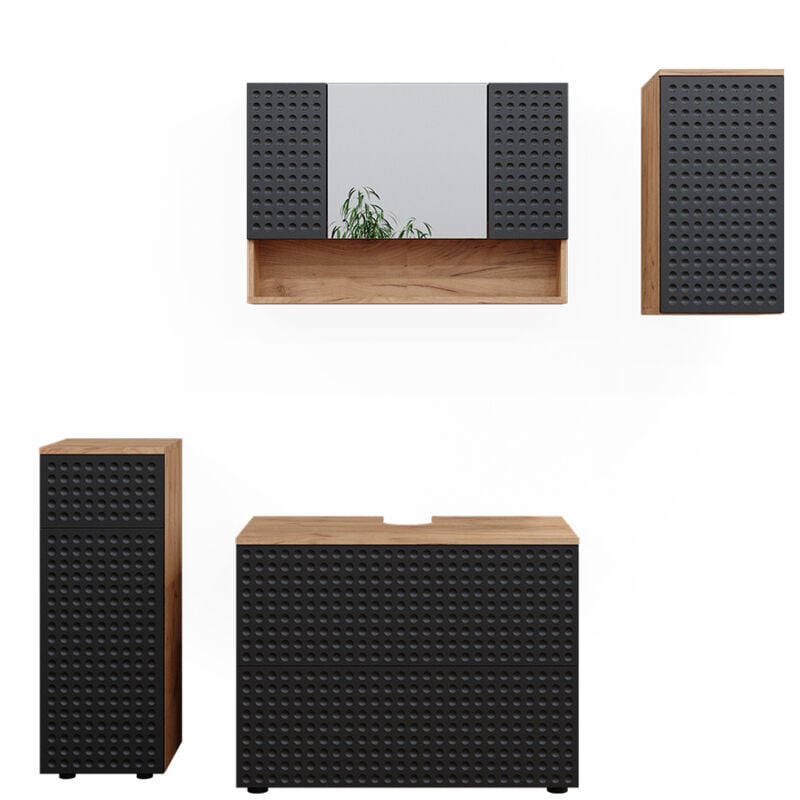 Vicco - Ensemble de meubles de salle de bain Irma, Anthracite à pois, 4 pièces