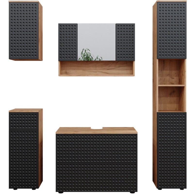 Vicco - Ensemble de meubles de salle de bain Irma, Anthracite à pois, 5 pièces