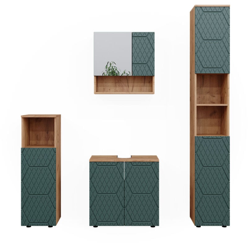 Vicco - Ensemble de meubles de salle de bain Irma, Vert, 4 pièces, avec armoire haute