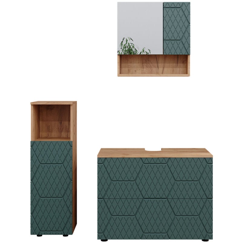 Vicco - Ensemble de meubles de salle de bain Irma, Vert, 3 pièces, avec armoire de milieu