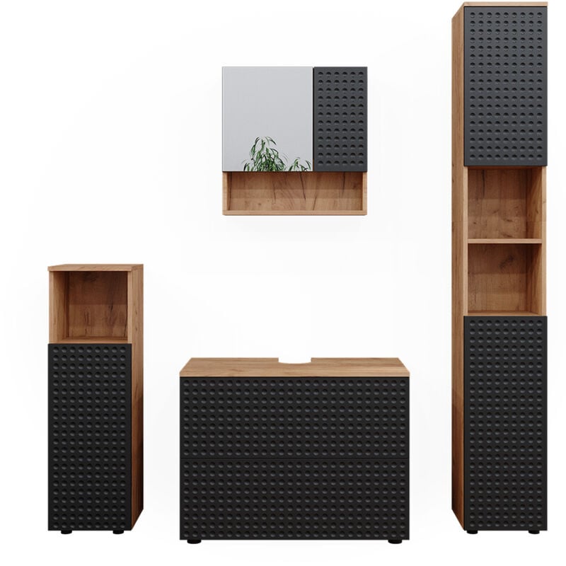 Vicco - Ensemble de meubles de salle de bain Irma, Anthracite à pois, 4 pièces, avec armoire à tiroirs et armoire haute