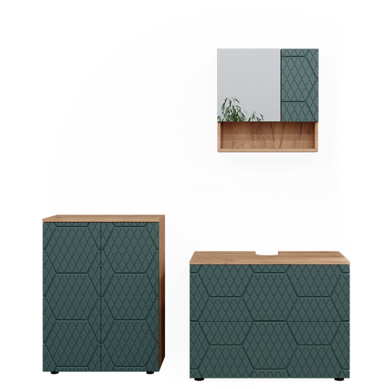 Vicco - Ensemble de meubles de salle de bain Irma, Vert, 3 pièces, avec meuble bas 80 cm