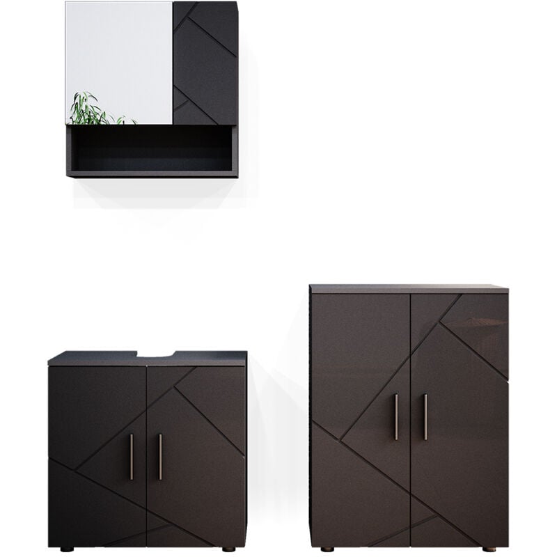Vicco - Ensemble de meubles de salle de bain Irma, Anthracite Haute brillance, 3 pièces, avec armoire basse 60 cm