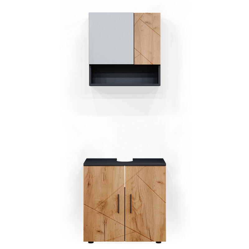 Vicco - Ensemble de meubles de salle de bain Irma, Chêne doré/anthracite, 2 pièces, armoire basse 60 cm