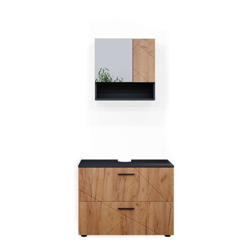 Ensemble de meubles de salle de bain Irma, Chêne doré/anthracite, 2 parties, Vicco