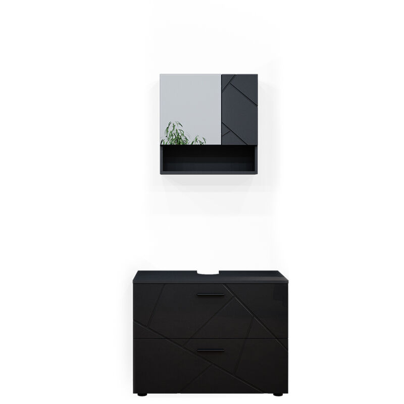 Vicco - Ensemble de meubles de salle de bain Irma, Anthracite Haute brillance, 2 parties
